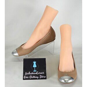 Coach Chelsea Women's Caramel Leather Ballet Flats With Silver Cap Toe Sz 8.5 27